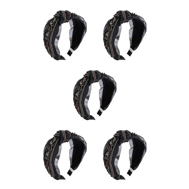 Sonducket Diademas para el cabello con lazo, diadema étnica con nudo torcido, diadema con bordado de encaje, cuentas brillantes, diademas ajustables para Cuenta beige 5piezas Sonducket CBP236022