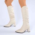 thumbnail image 6 of Women's Mid Calf Boots Pointed Toe On Ankle Booties With Stacked Heel For Everyday Casual Wear Comfortable Fold Leather Design, 6 of 7