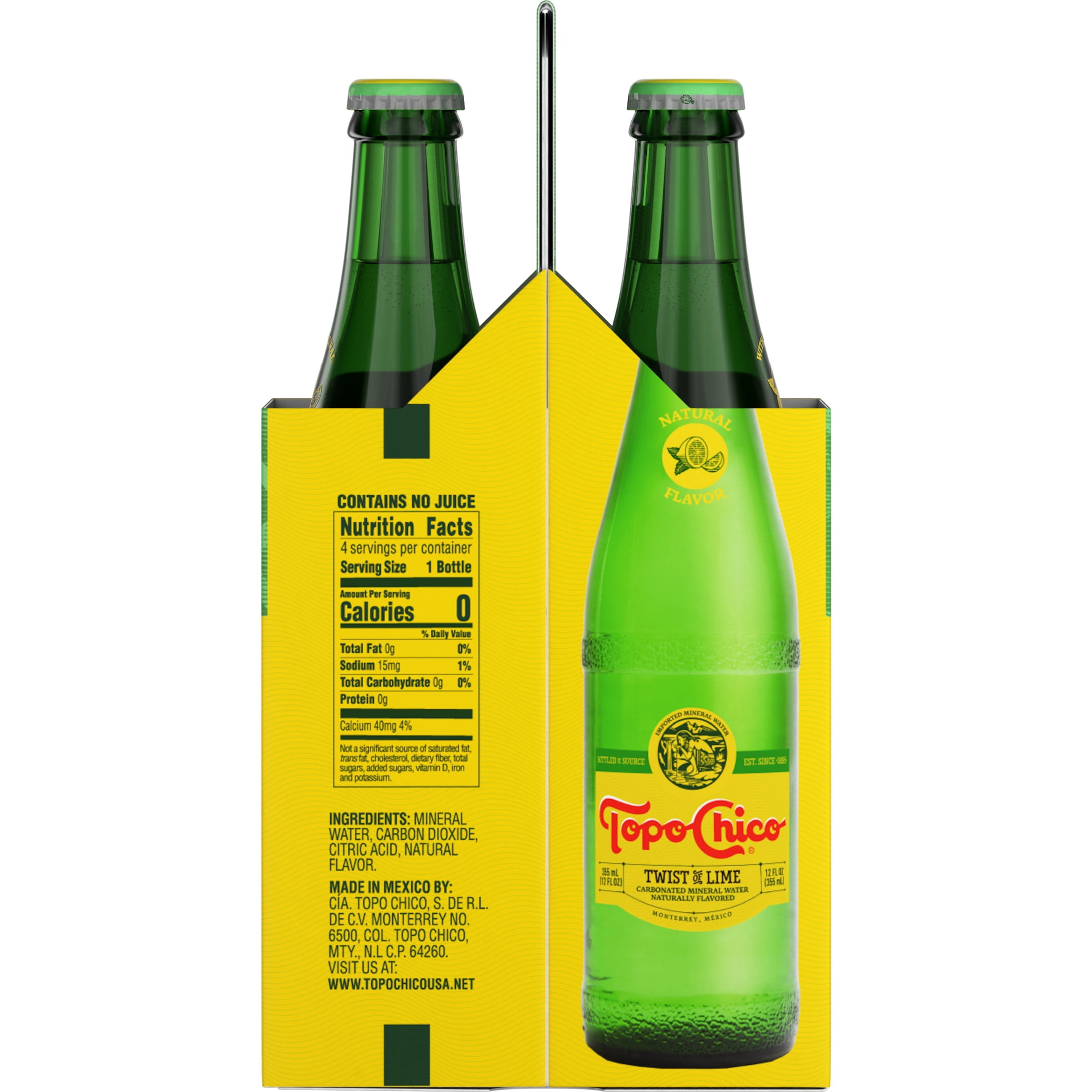 (2 pack) Topo Chico Mineral Water Twist of Lime Sparkling Water Glass Bottles, 12 fl oz, 4 Pack