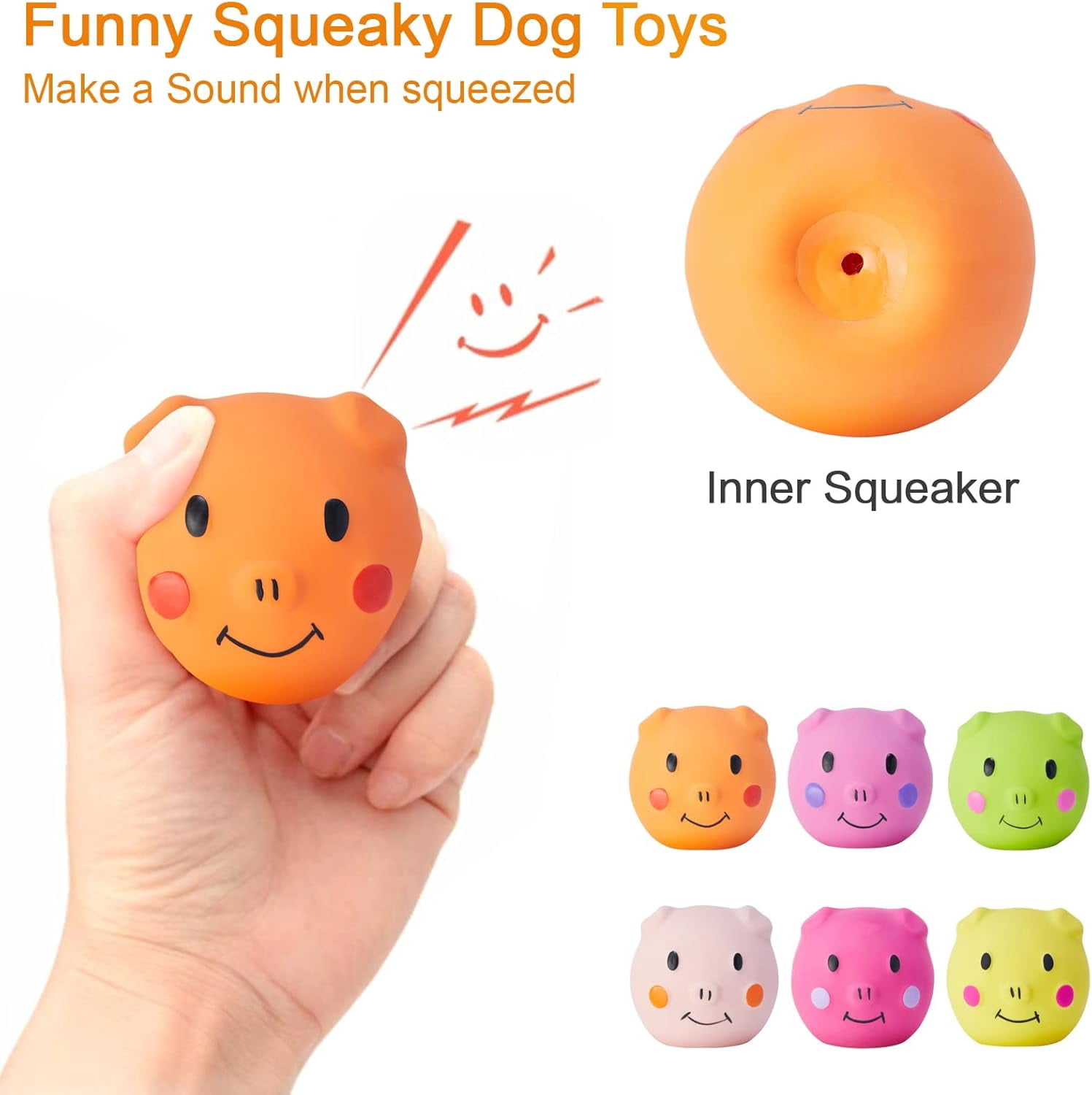 Squeaky Dog Toy Dog Squeaky Toys Chewing Durable Teething Latex Rubber Soft Interactive Fetch Play Dog Balls with Funny Piggy Face for Puppy Small Medium Pet Dog (6PCS)