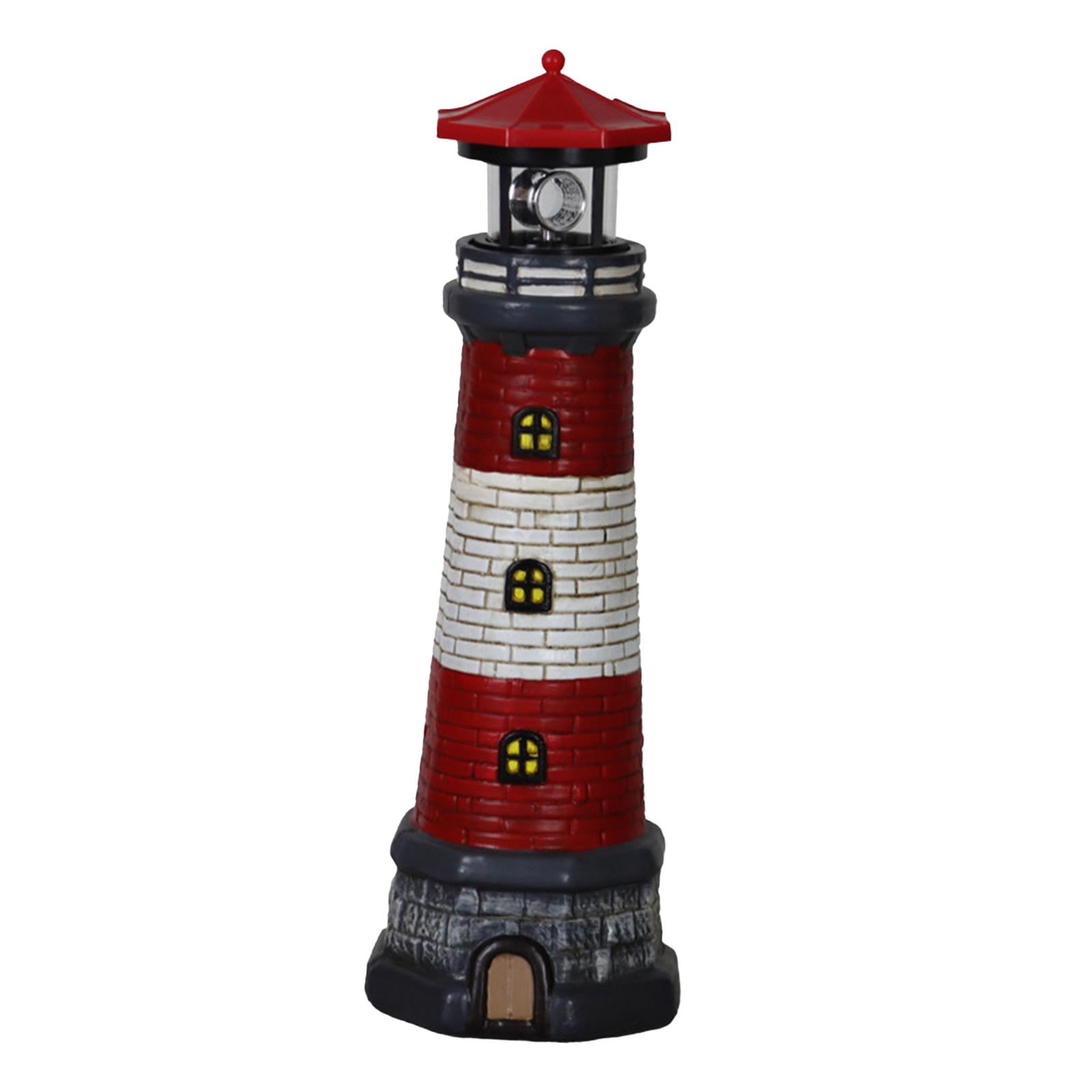 figatia Garden Solar Lighthouse Statue Lamp 360 Degree Rotating Light Yard Patio Sculpture Height 37.5cm for Tree Stumps Multipurpose Red Top