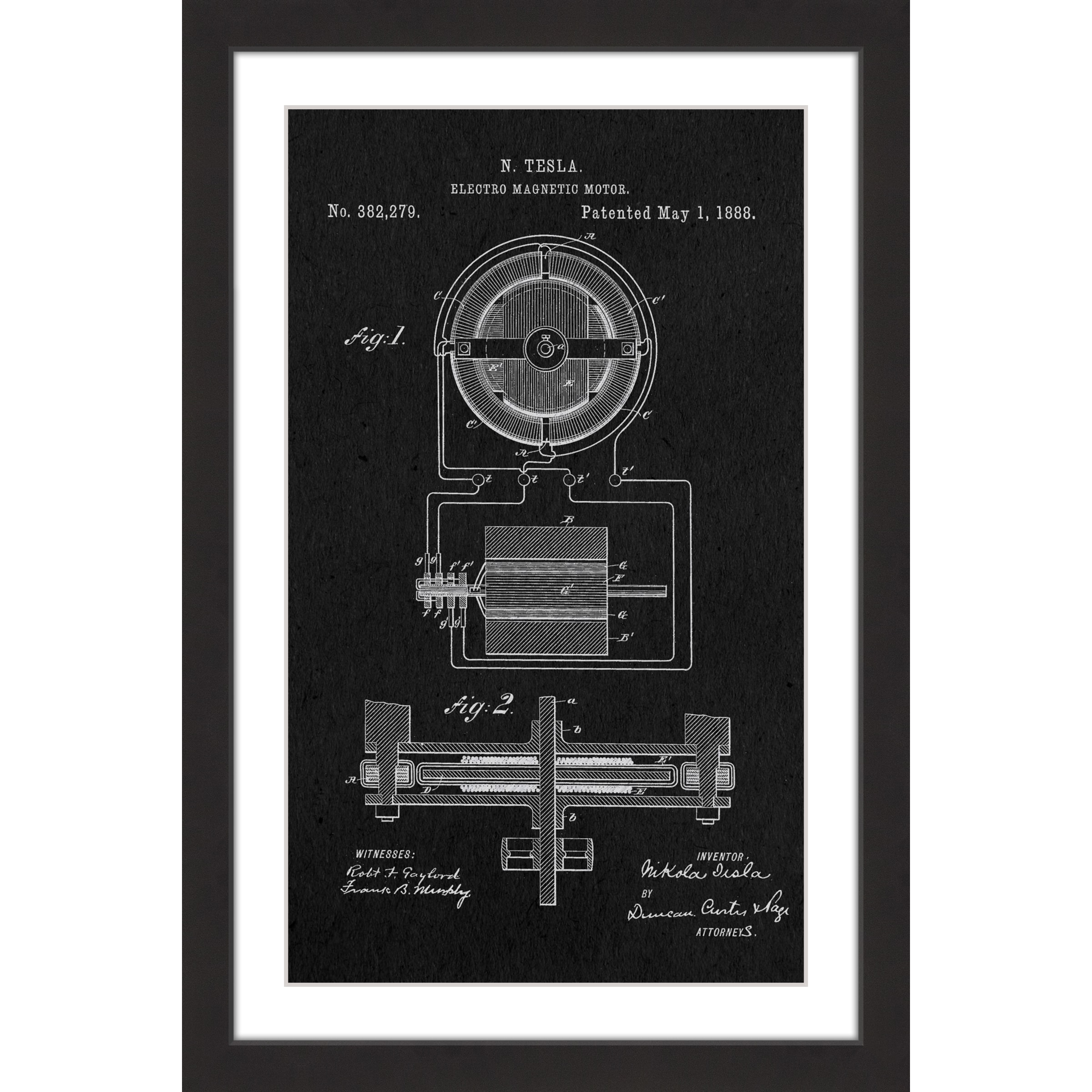 "Tesla Motor 1888 Black Paper" Framed Painting Print