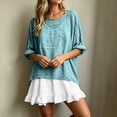 thumbnail image 6 of YuXingFu Maxi Dress Plus Size Mid-Length Scoop Neck Plus Size Womens Dress Long Sleeve Pleated Casual Summer Sky Blue S, 6 of 7