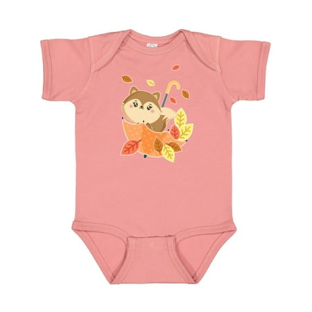 

Inktastic Cute Squirrel Playing in Umbrella with Autumn Leaves Gift Baby Boy or Baby Girl Bodysuit