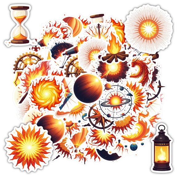 Fiery Stickers Sun Galaxy Stickers Energy Stickers Light Fire Stickers for Notebooks Laptops Guitar