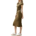 thumbnail image 4 of 2 Piece Skirt Sets for Women Knit Cap Sleeve Button Down Top Bodycon Skirt Knit Dresses XL Brown, 4 of 6