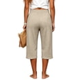 thumbnail image 5 of Yievot Capri Pants Women Relaxed Fit Waffle Knit Capris Elastic Drawstring Waist Side Pocket Summer Vacation Casual Cropped Trousers, 5 of 6