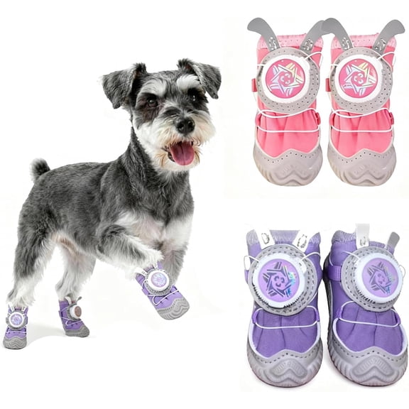 Waterproof Non-Slip Dog Boots 4-Pack for Small Breeds - Twist-Lock Buckle, Cute Ears, Rugged Sole for Hardwood Floor & Snow Hiking Outdoor