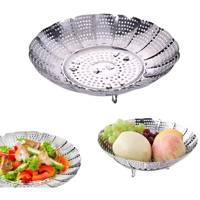 Pot steamer, adjustable steamer, suitable for various cooking methods such as vegetables, fish, seafood, etc. Pot steamer 24x3.5cm (silver)
