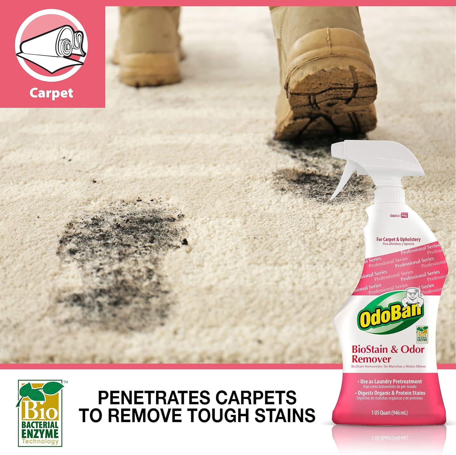 OdoBan Professional Ready-to-Use Biostain & Odor Remover, 32 oz Spray 4-Pack