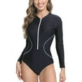thumbnail image 5 of VBTAPA UPF 50+ Surfing Swimwear Womens Rash Guard Long Sleeve Zip-Up Color Blocking One Piece Swimsuits UV Protection Surf Beachwear Sales of the Day Black S, 5 of 9