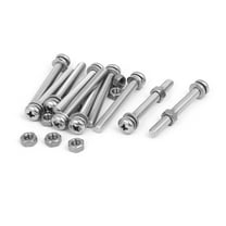 M5 x 45mm 304 Stainless Steel  Pan Head Screws Nuts w Washers 10 Sets