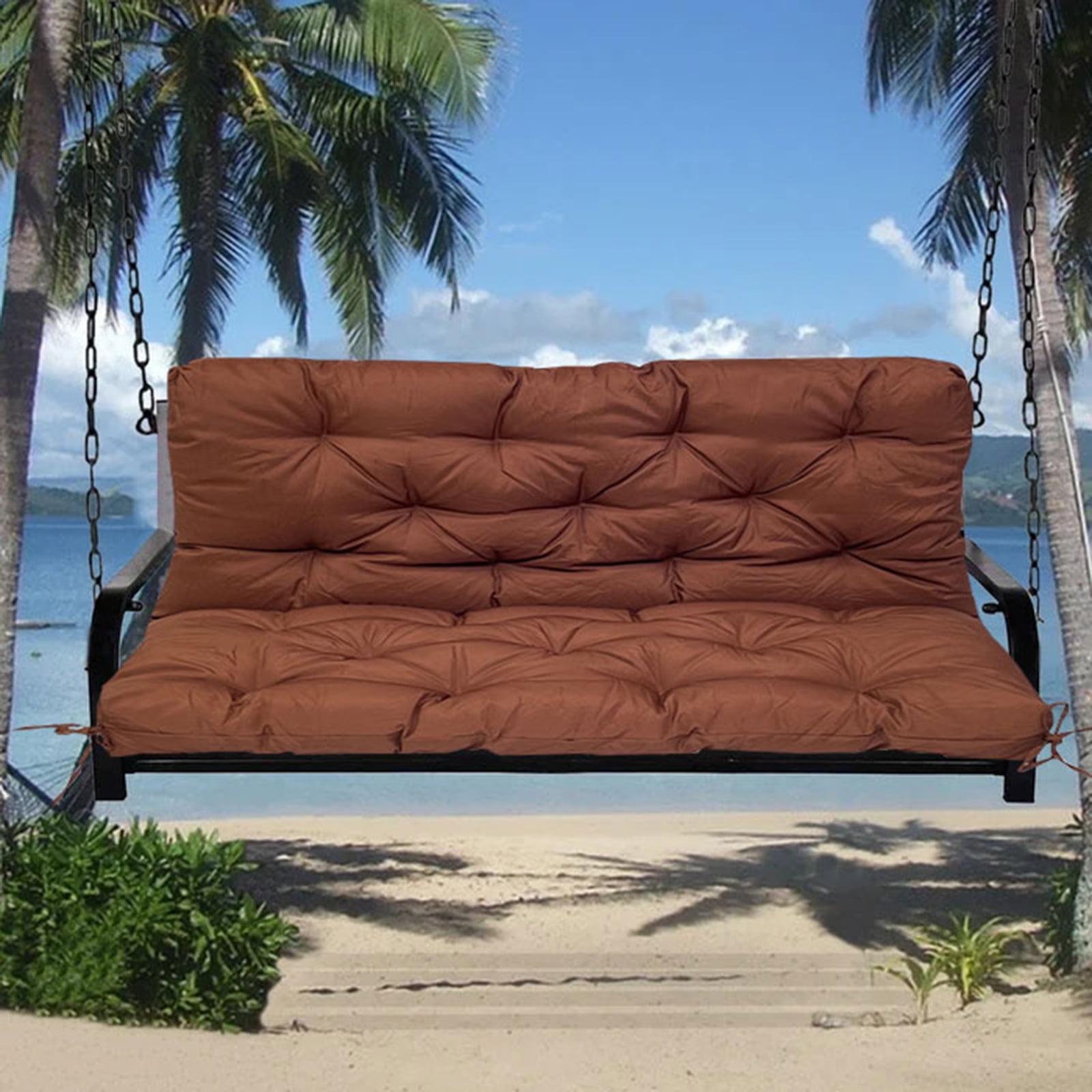 TOPCHANCES Bench Cushion Swing Chair Cushion Replacement Seat Pad 2-3 Seater Water Repellent Bench Cushion with Ties for Outdoor Garden Patio Furniture, Brown, 150cmx100cm