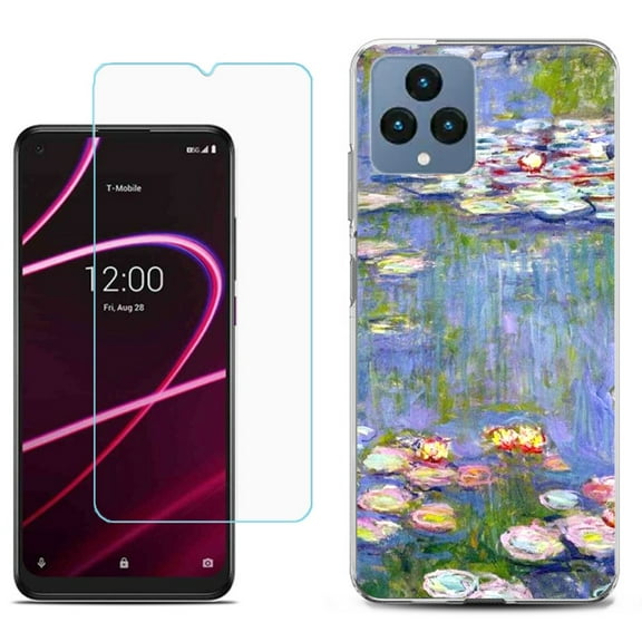 Slim-Fit Gel TPU Fashion Phone Case for T-Mobile Revvl 6 5G, with Tempered Glass Screen Protector, by OneToughShield ® - Water Lilies