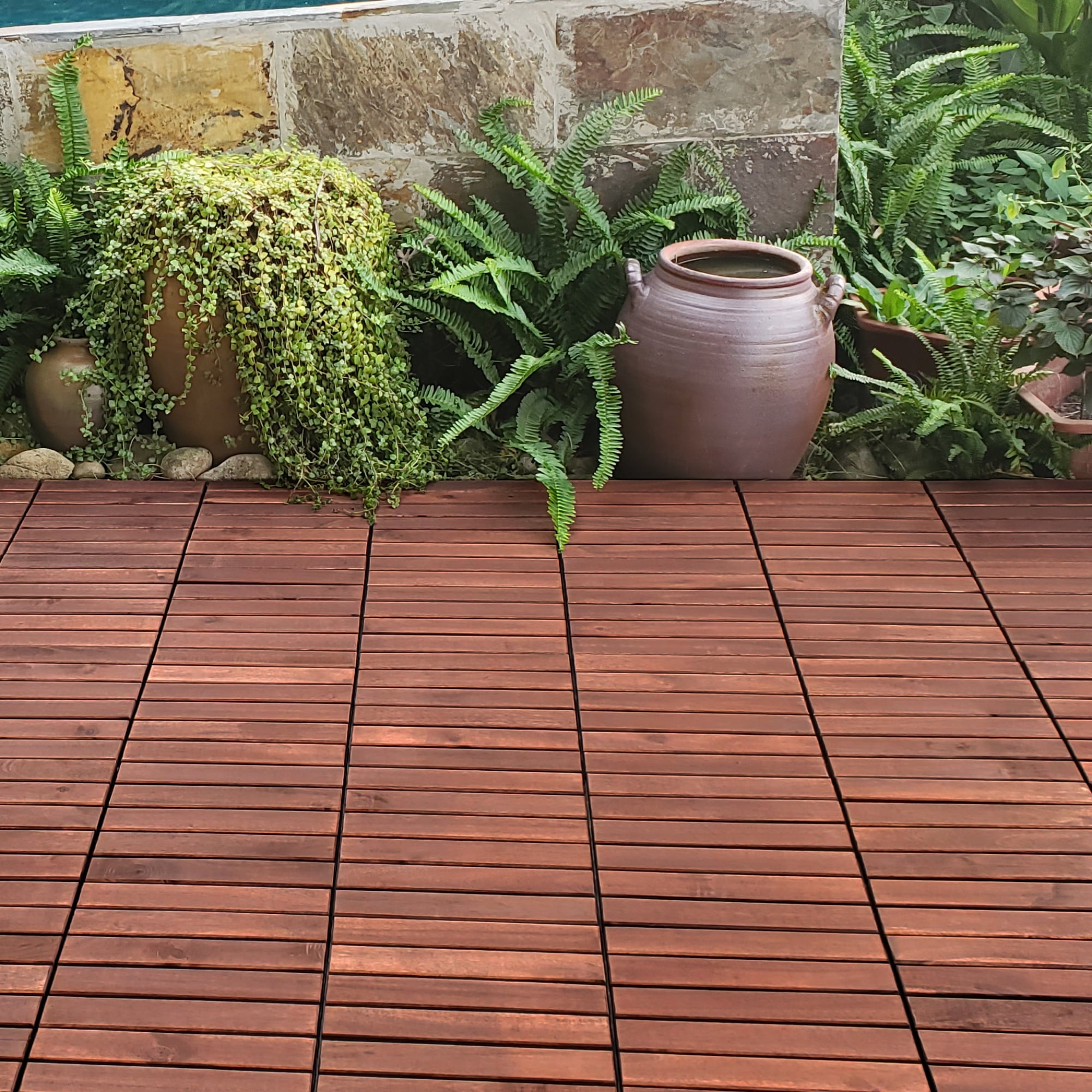 Miniyam 10 Pcs Interlocking Deck Tiles,  12x12 inch, Acacia Solid Wood, for Outdoor Balcony Garden, Brown