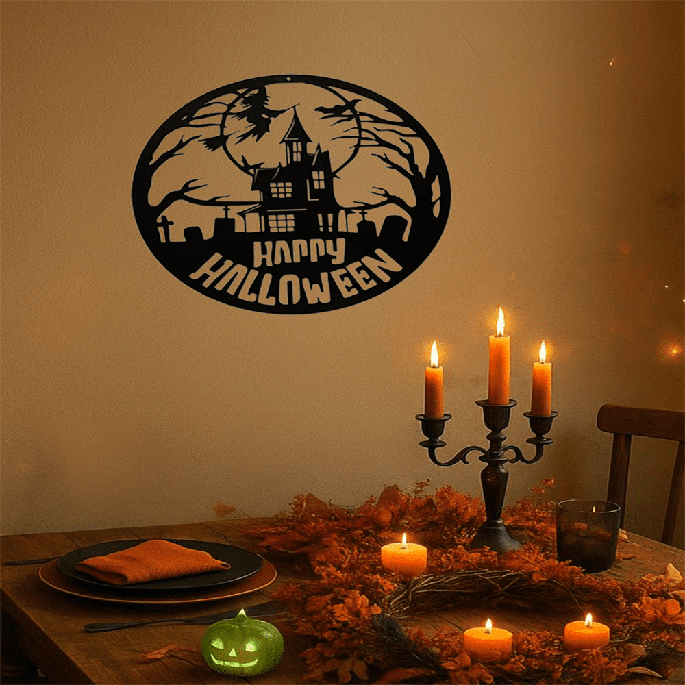 Gothic Halloween Iron Wall Art Dancing Witches Crescent Moon Decor