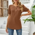 thumbnail image 6 of UYISJ Summer Short Sleeve Shirts for Women Button up Henley Tshirts Puffy Sleeve Causual Loose Fit Blouse Solid Color Tunic Tops Brown L, 6 of 9