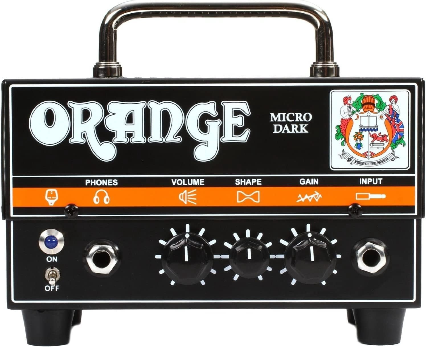 Orange Amp MD20 Micro Dark 20-Watt Mini Guitar Amplifier Head Bundle with Pig Hog Woven Instrument Cable 10ft, Power Supply, and Liquid Audio Polishing Cloth - Micro Guitar Amplifier