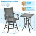 thumbnail image 4 of Costway 3PCS Patio Rattan Bar Table Stools Set Aluminum 360° Swivel Chairs with Padded Seat, 4 of 10