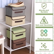 Topekada 4 Pack Fabric Storage Bins with Lid & Handles, 10.47 x 7.48 x 6.22 Large Foldable Storage Basket with Handles, Stackable for Clothes, Shelf, Office