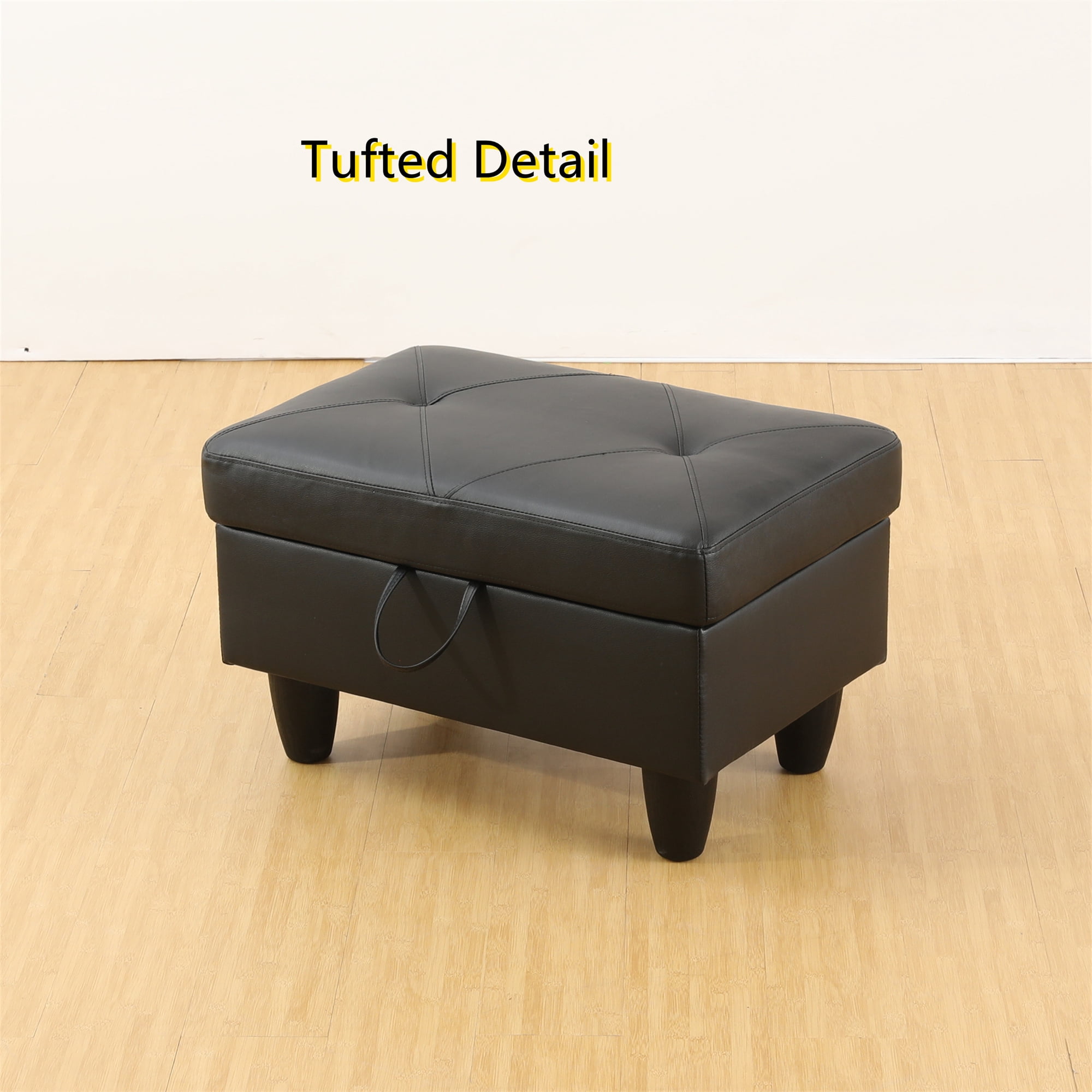 Aukfa 29" Storage Ottoman Bench for Sectional Sofa for Home Office, Lift Top , Leather, Black