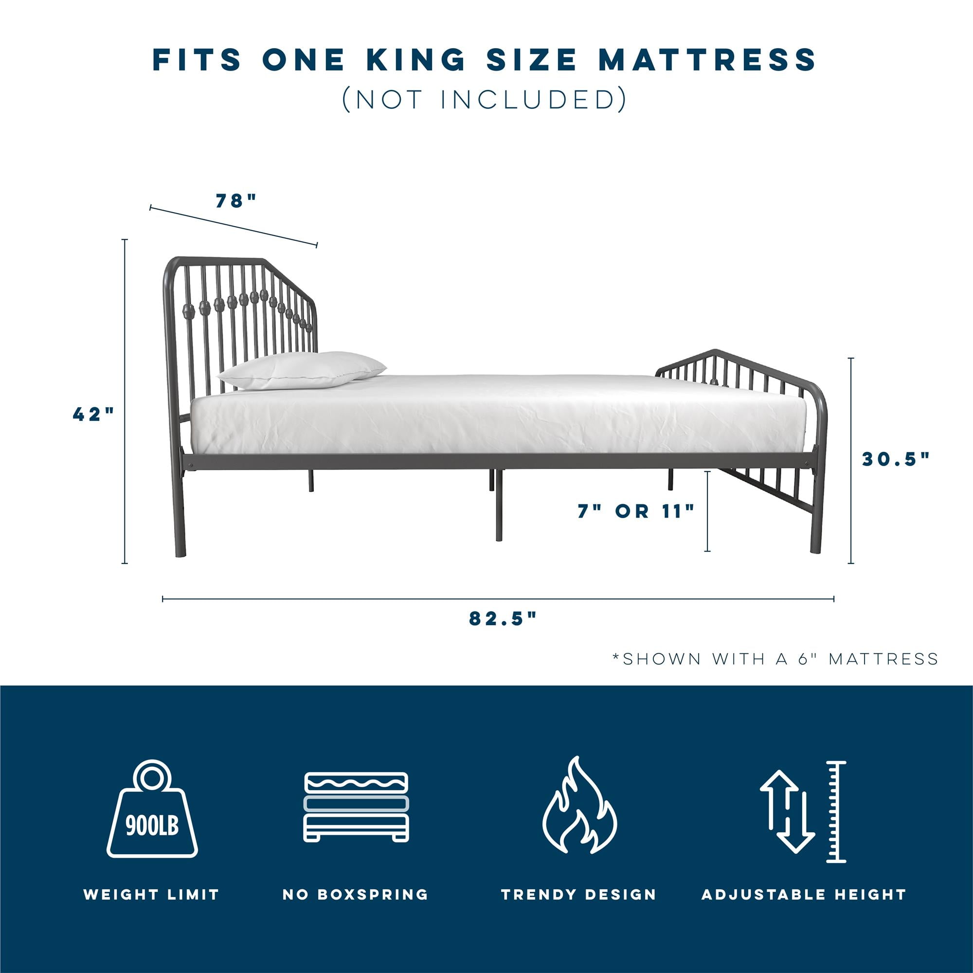Novogratz Bushwick Metal Bed, King, Gunmetal Gray