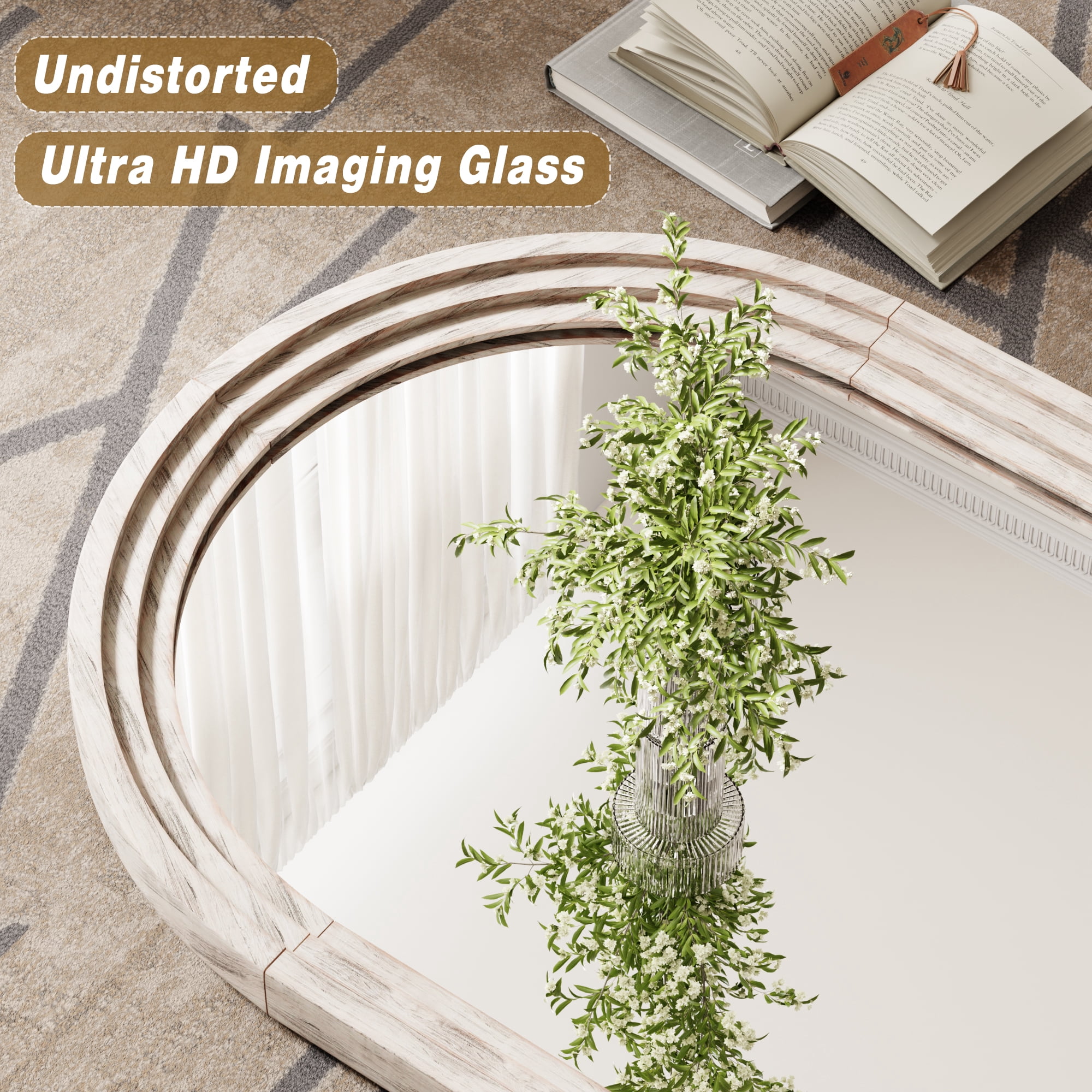 Mirrasia 24"x 36" Arched Vanity Mirror Decor Wall Mirror with Solid Wood Frame, White