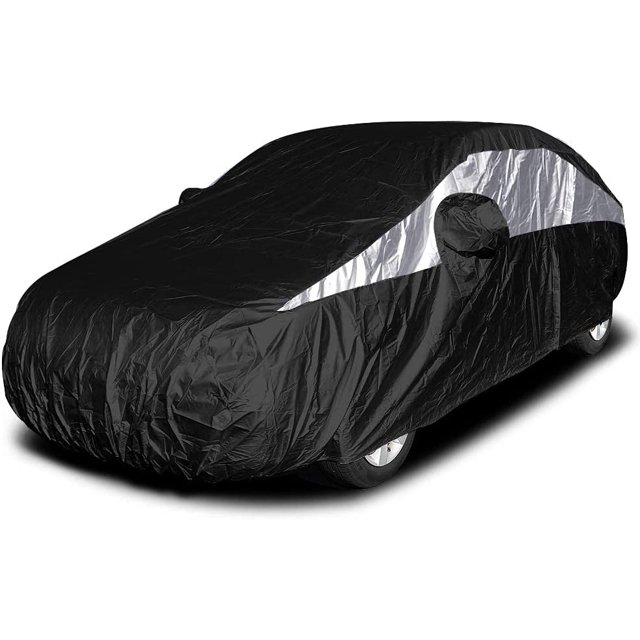 Titan Couverture de Voiture Jet Black Poly 210T pour Berlines Compactes 414-445 cm. Imperméable, Protection UV, Résistant aux Rayures, Ouverture Zippée Côté Conducteur. Compatible Fiesta, Rio, Aveo et Plus.