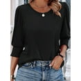 thumbnail image 5 of Blouses for Women Dressy Casual 3/4 Length Sleeve Womens Tops with Smocked Cuffs Black S, 5 of 9