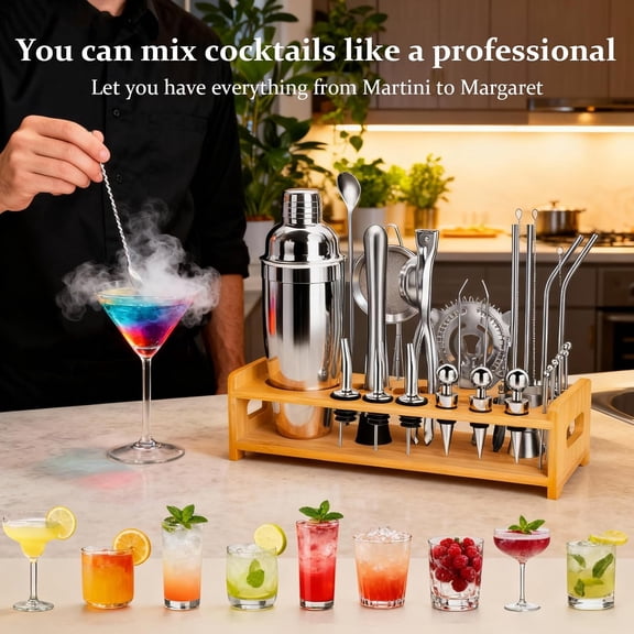 26-Piece Cocktail Shaker Set with Stand Stainless Steel Bartender Kit for Home Bar Party
