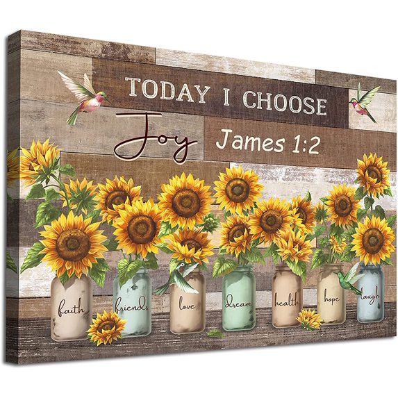Inspirational Canvas Wall Art Sunflower Wall Decor Motivational Quotes Canvas Picture Today I Choose Joy Bird Decor Artwork for Living Room Home Decoration Framed Ready to Hang 12" x16"