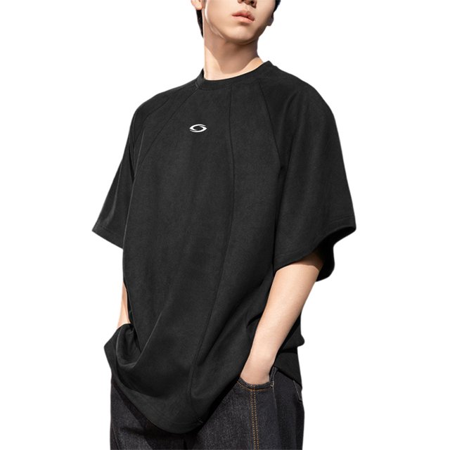 XDZJLR Mens T Shirt Summer Textured Suede Short Sleeve Split Splicing Design Vintage Couple Loose Body Tees