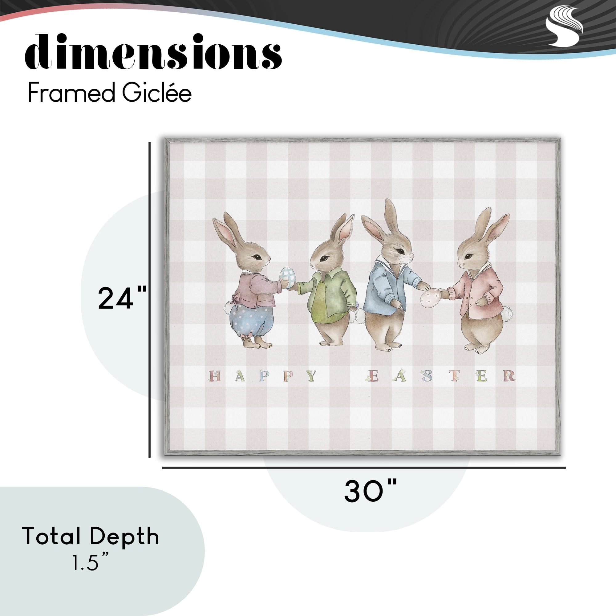 Stupell Industries Easter Bunnies Pink Gingham Gray Framed Giclee Art, design by Leah Straatsma