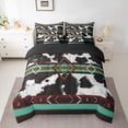 thumbnail image 2 of jejeloiu Geometric Stripes Pattern 7 Pieces Bedding Comforter Set,Cow Cattle Hide Full Bedding Set,Cyan Brown Lines Fitted Sheet Flat Sheet For Girls Kids,Microfiber Bedroom Decor Reversible, 2 of 8