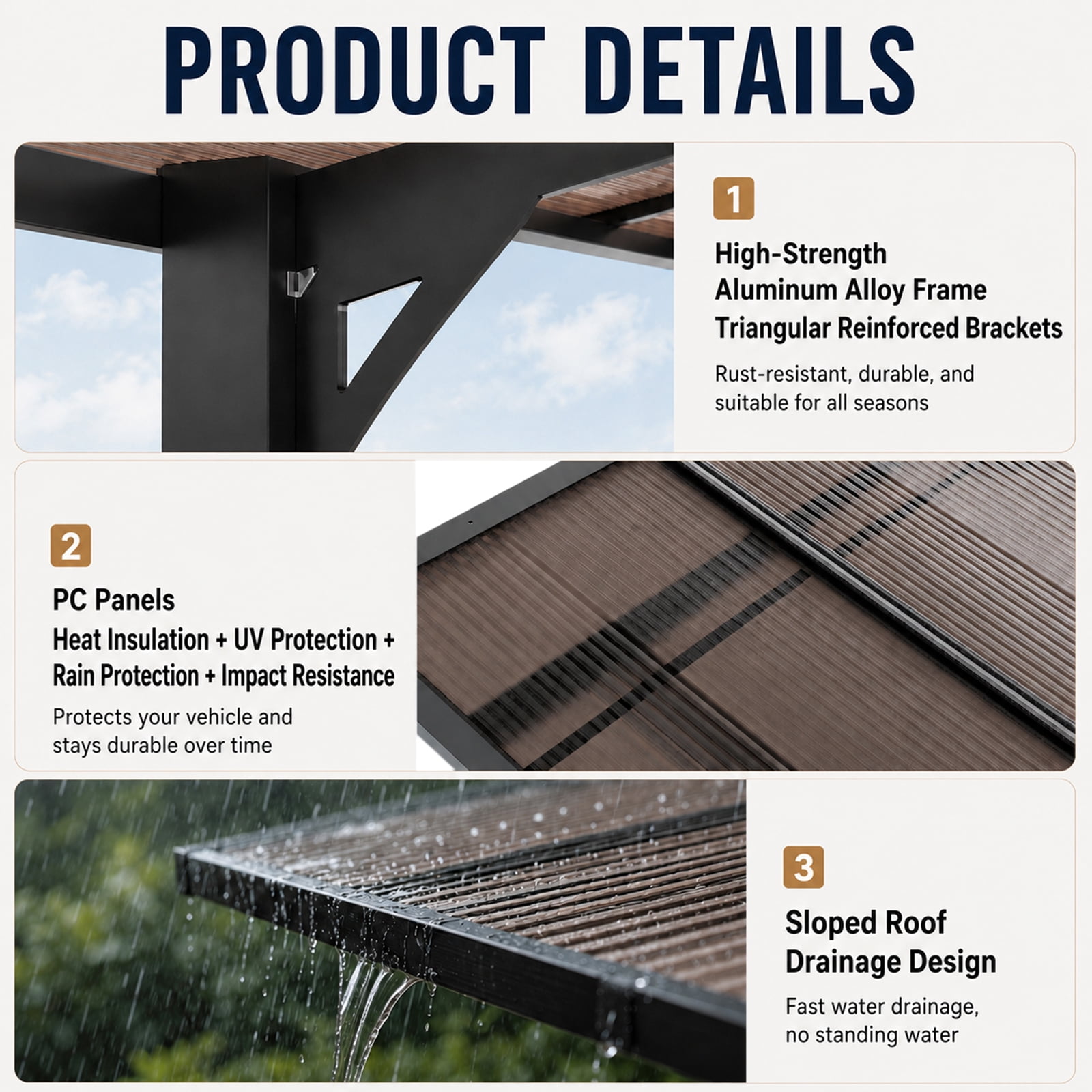 Mintazer 10x12ft Outdoor Wall-Mounted Patio Canopy, Heavy Duty Metal Awning with PC Roof, Freestanding Sun Shelter for Backyard, Bike, Grill & Patio Seating