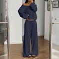 thumbnail image 4 of Stichou Womens 2 Piece Matching Lounge Sets Vacation Airport 2026 Spring Outfits Off Shoulder Sweatshirt Wide Leg Sweatpant Set Dark Blue XL, 4 of 6