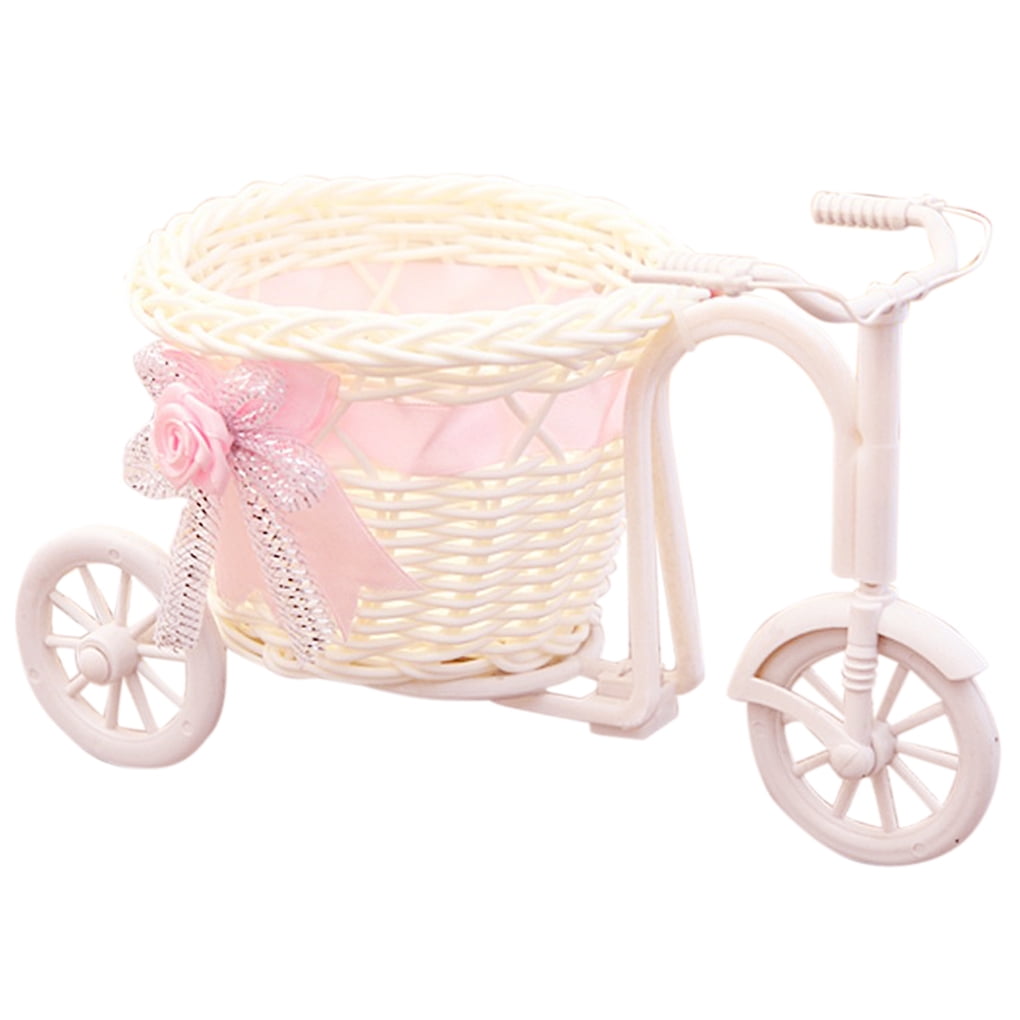 Rattan Tricycle Bike Design Flower Basket Vase Storage Plant Stand
