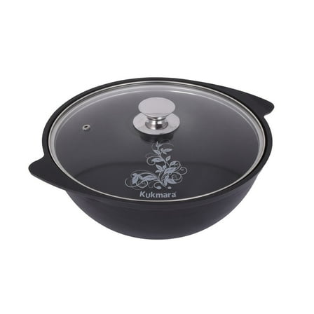 KUKMARA Aluminum Wok Kazan Cooking Pot Non-Stick Kazan for Making Pilaf with Glass Lid 3.7-qt. (3.5 L) Camping Cookware Dutch Oven Kitchen Pot