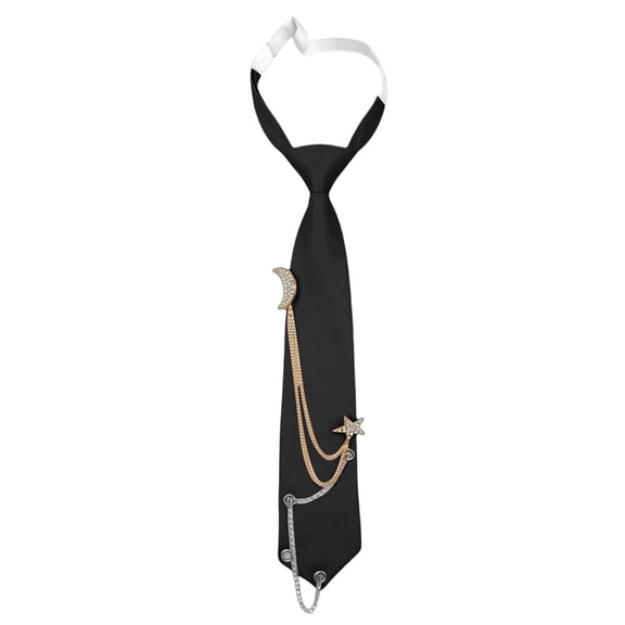 NordicNest Punk Metal Chain Pre-Tied Necktie for Women Men, Cravate Pour Femme, Adjustable Uniform Tie for School Prom Party Business 1PC Black
