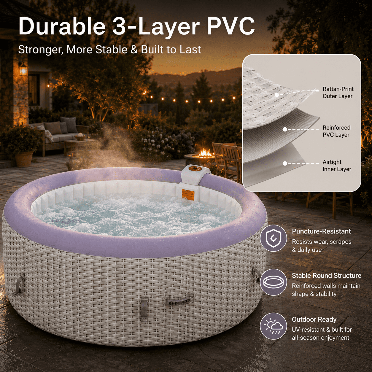 Segmart Inflatable Hot Tub for 2-4 People, Portable Outdoor Spa w/Built-in Pump, Home Spa Tub w/ 110 Bubble Jets, Heating & Filtration System, Includes Cover, Ground Mat & 2 Cup Holders