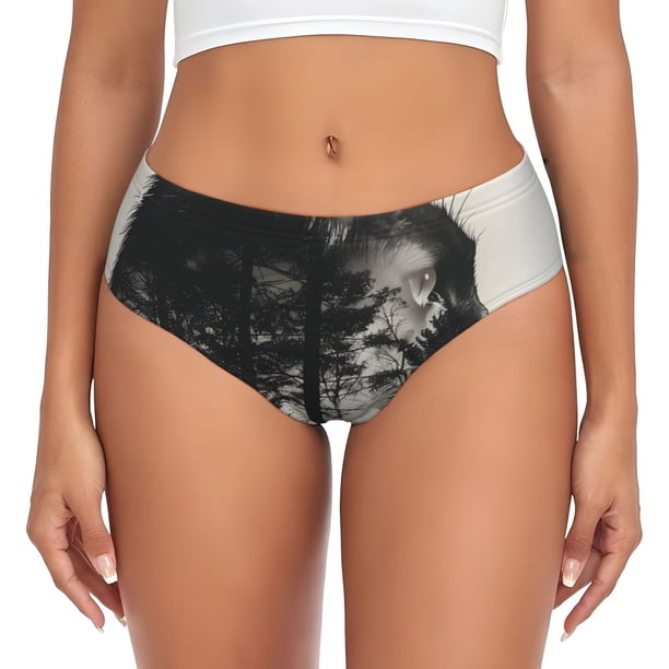 Balery Double Exposure Cat Forest Ropa Interior de Algodón para Mujer con Dibujo – Braguitas Cómodas y Elásticas, Estilo Clásico-Large