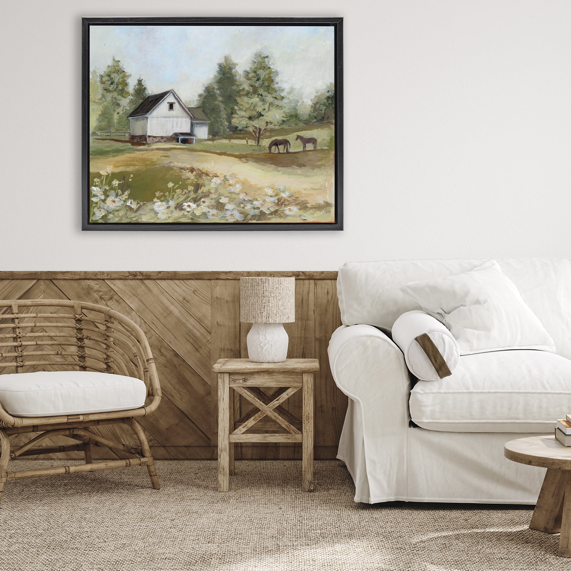 Stupell Industries Barn Field Landscape Black Framed Floater Canvas Wall Art, design by Susan Winget