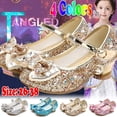 thumbnail image 2 of Zapatos de cuero de princesa para niñas, zapatos de tacón alto con purpurina, informales, flores, nudo de mariposa, azul, rosa y plateado, 2 of 4