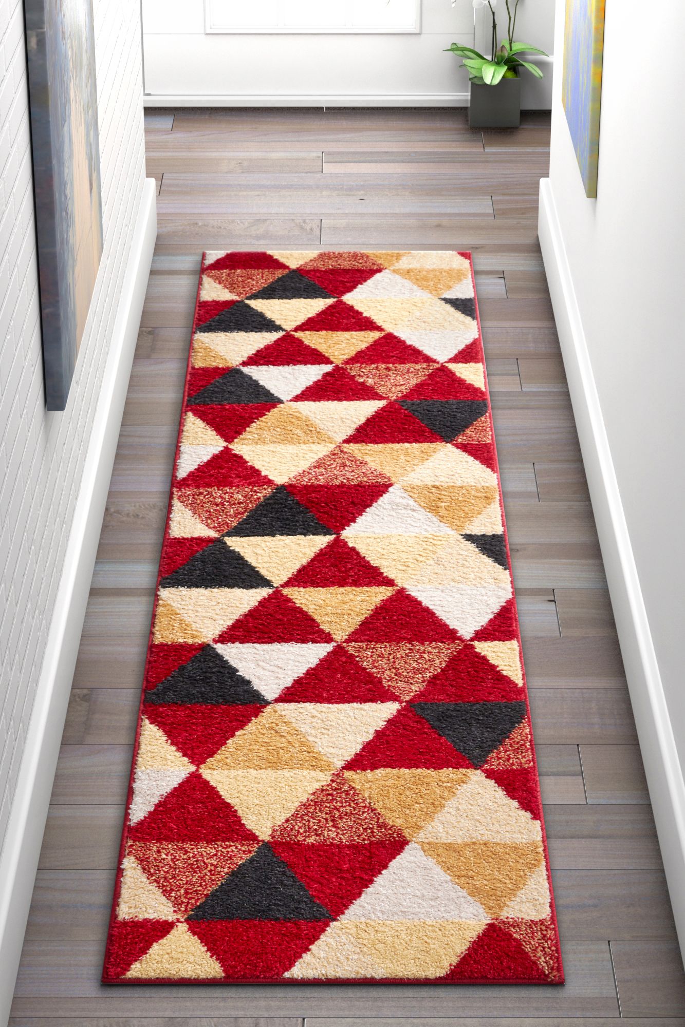 Well Woven Isometry Red & Beige Modern Geometric Triangle Pattern Area
