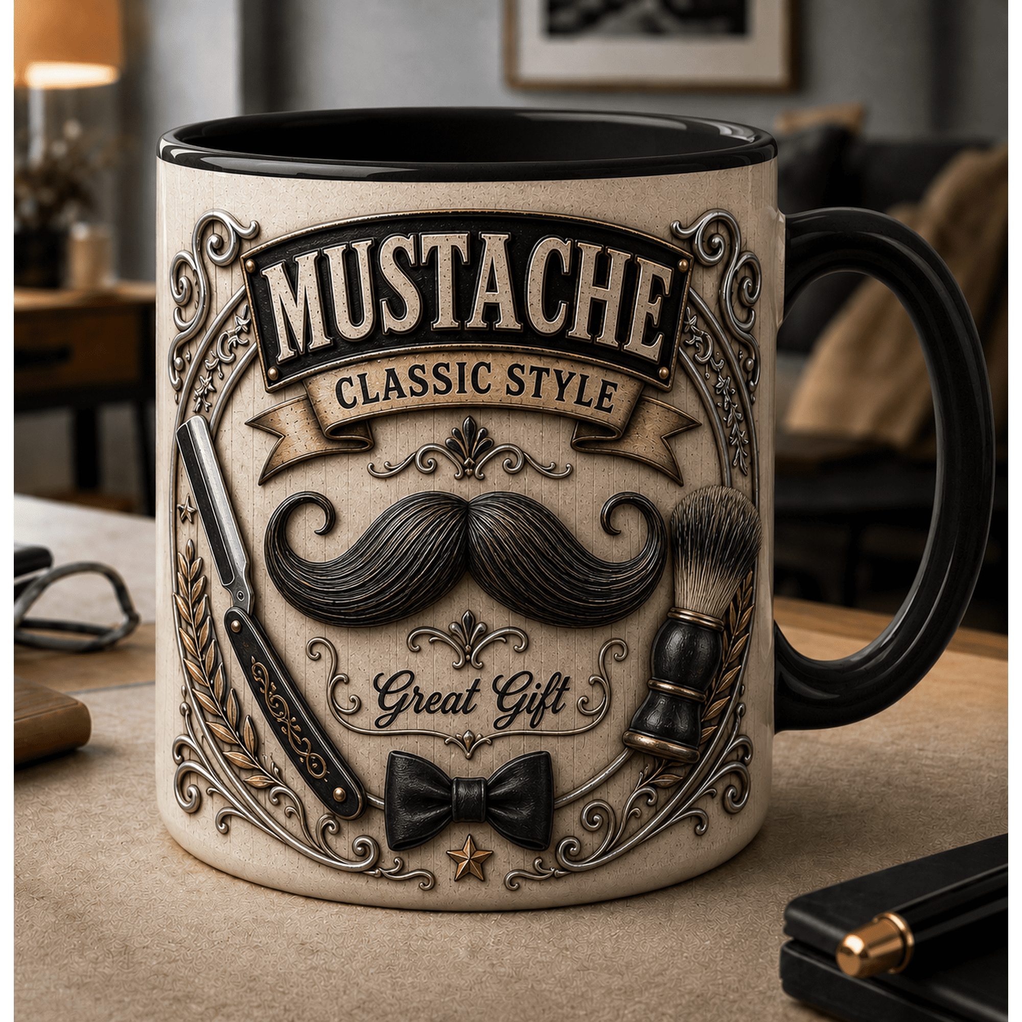 Mustache Ceramic Coffee Mugs Classic Style Gift for Dad or Mustache Lover 11 oz 15 oz