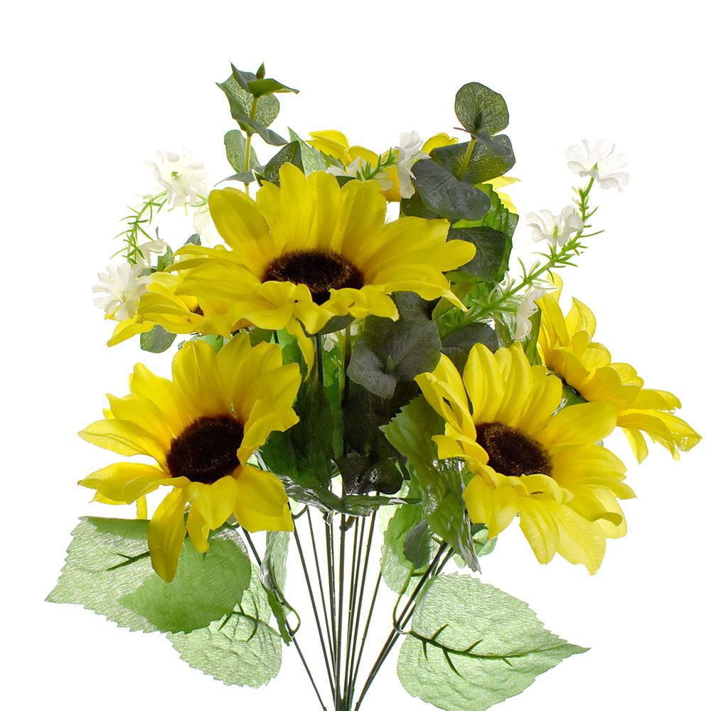 Artificial Spring Sunflower Bush, Yellow, 18Inch