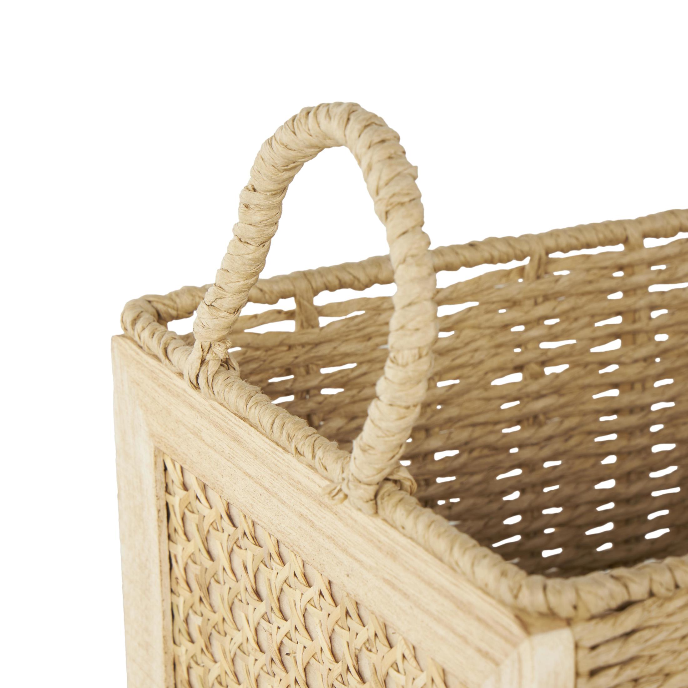 DecMode 14", 12", 11"W Brown Rattan Woven Storage Basket with Rope Handles, 3-Pieces