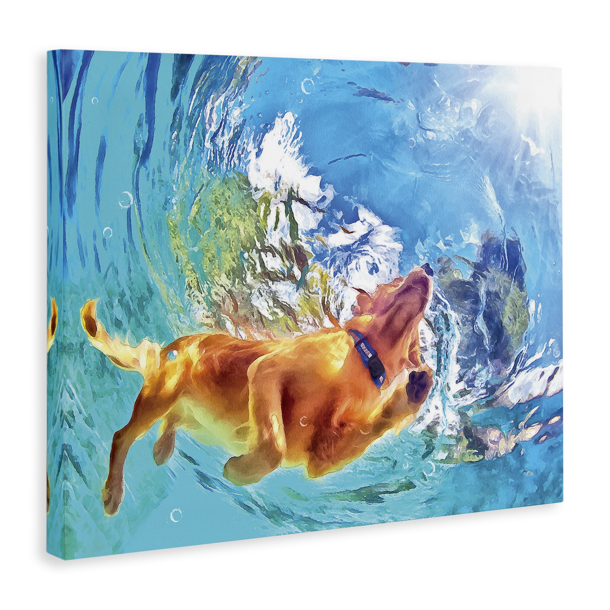Stupell Industries Underwater Swimming Dog Animals & Insects Painting Gallery Wrapped Canvas Art Print Wall Art, 30 x 24