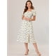 thumbnail image 3 of Vestido Floral Con Escote Cuadrado Para Mujer Vestido A Media Pierna Con Abertura Y Manga Corta Abullonada Blanco S, 3 of 6