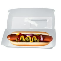 C-Store Packaging Regular Hot Dog Clamshell Containers are made with MetsaBoard 14pt Paperboard OBAfree | Length 7 3/8" x 2-1/8" WIdth x 2-1/4" Height